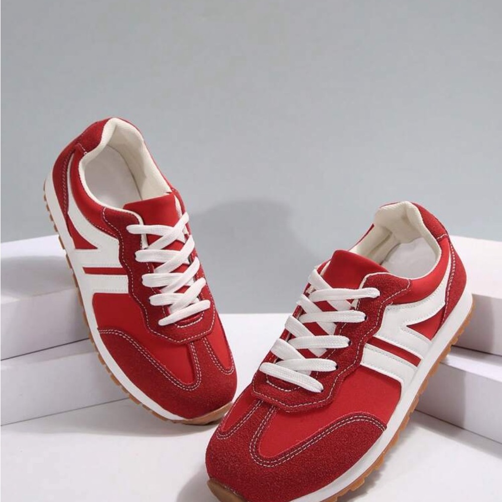 Rebellious Rose Red and White Sneakers - Picture 4 of 5